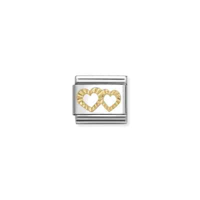 Nom Composable Gold Dbl Hearts Etched -Spilhaus