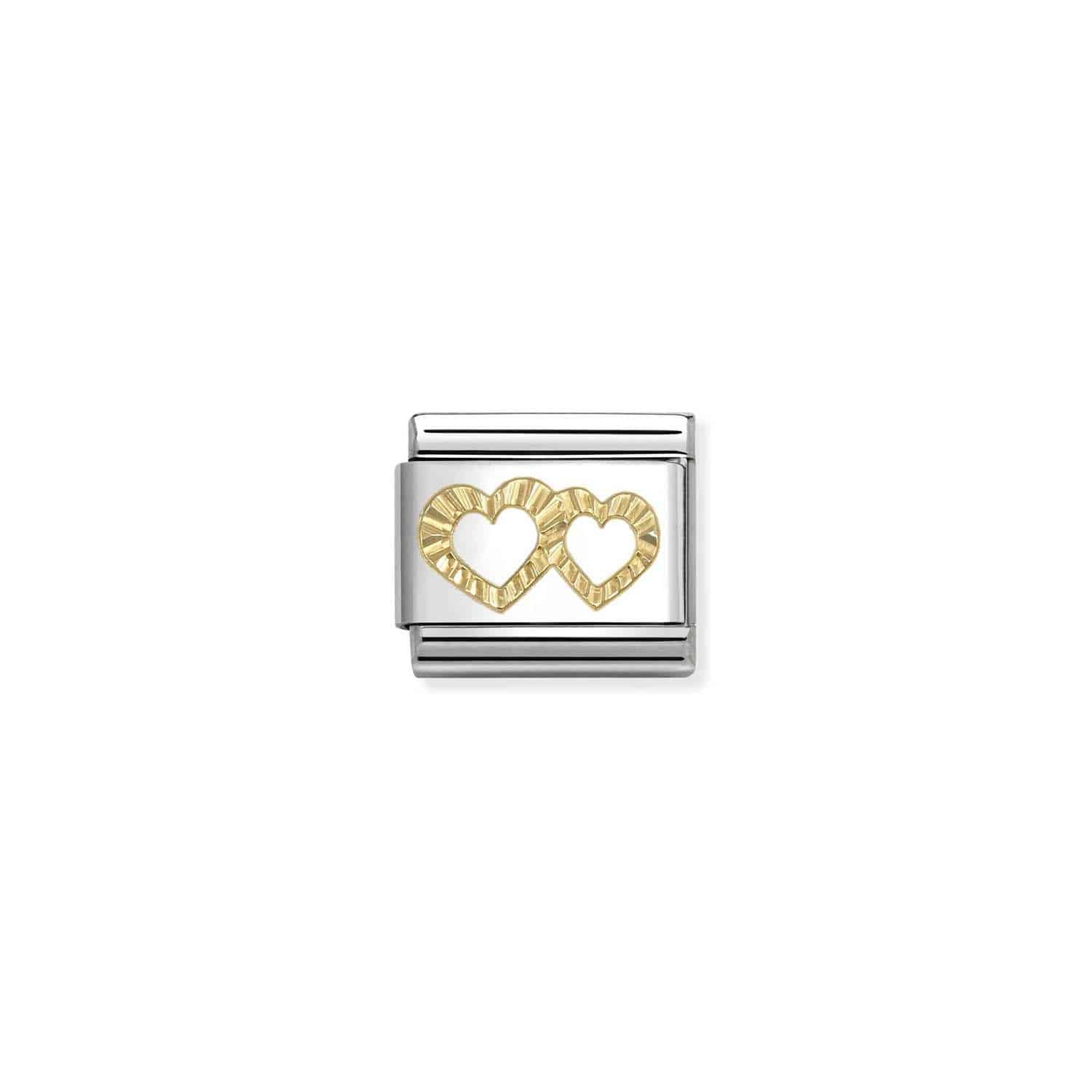 Nom Composable Gold Dbl Hearts Etched -Spilhaus