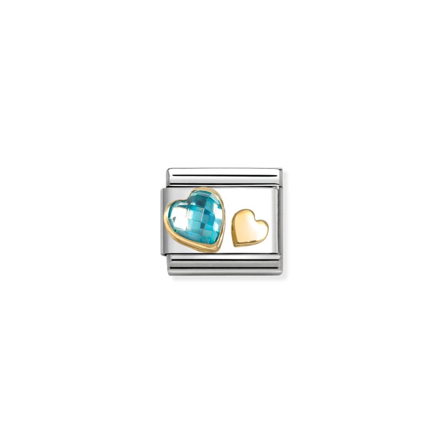 Nomination Composable Light Blue Hearts Faceted Cubic Zirconia 18k Gold -Nomination