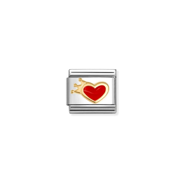 Nomination Composable Red Heart With Crown Symbol Yellow Gold -Nomination