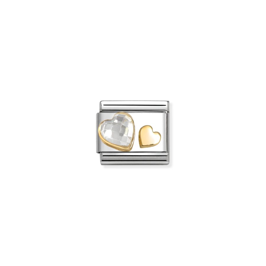 Nomination Composable White Hearts Faceted Cubic Zirconia 18k Gold -Nomination