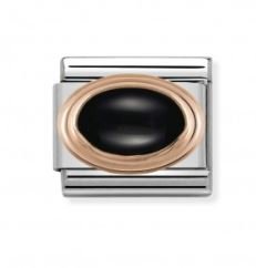 Nomination Oval Stone Black Agate R/Gold & S/S -Nomination