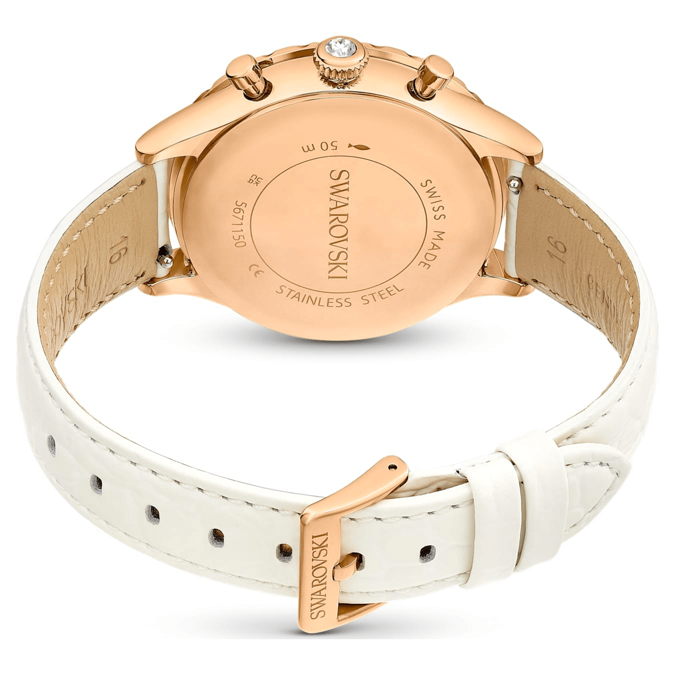 Octea Chrono Watch Swiss Made Leather Strap White Rose gold-tone finish -Swarovski