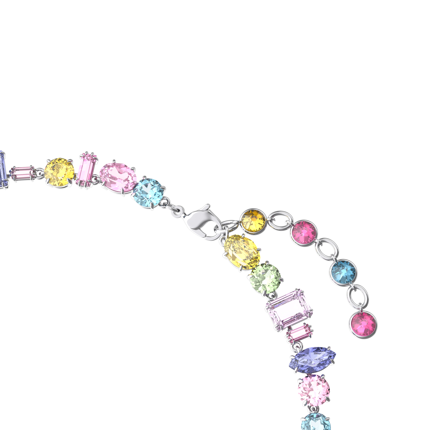 Swarovski Gema necklace with multicolored mixed cuts and rhodium plating, showcasing sparkling gemstones and elegant design.