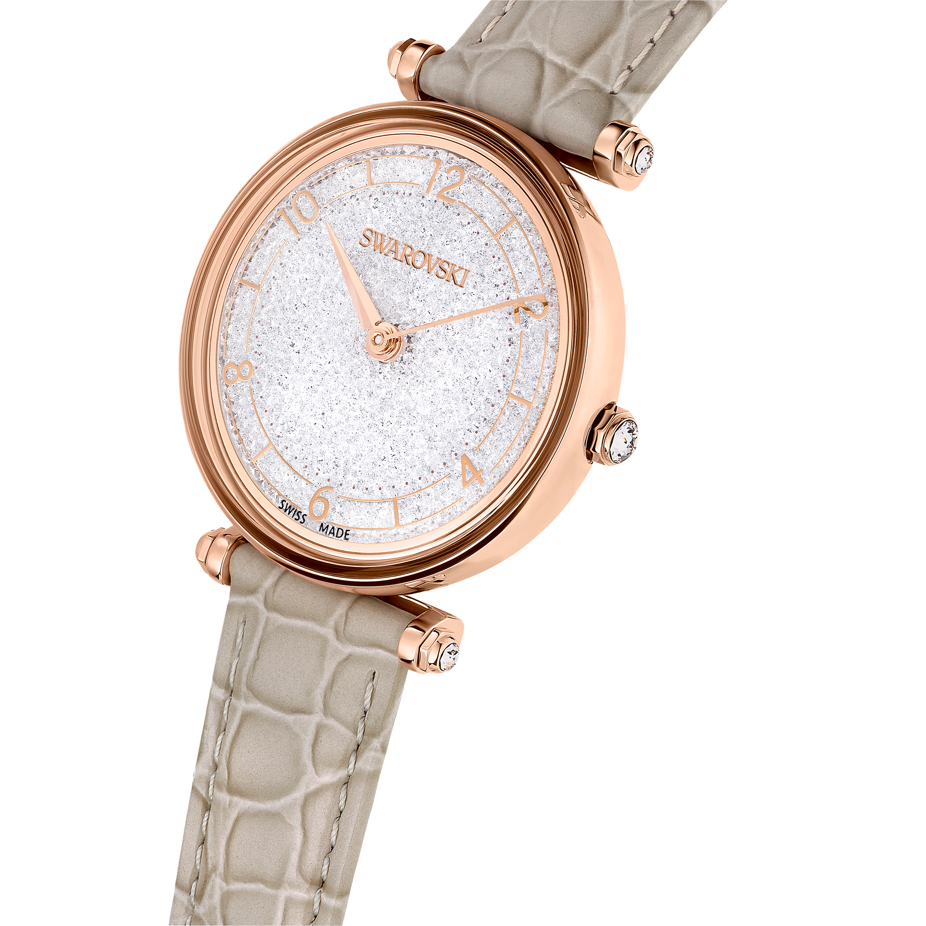 Swarovski Crystalline Wonder watch with beige leather strap and rose gold-tone finish, Swiss Made, elegant and stylish timepiece