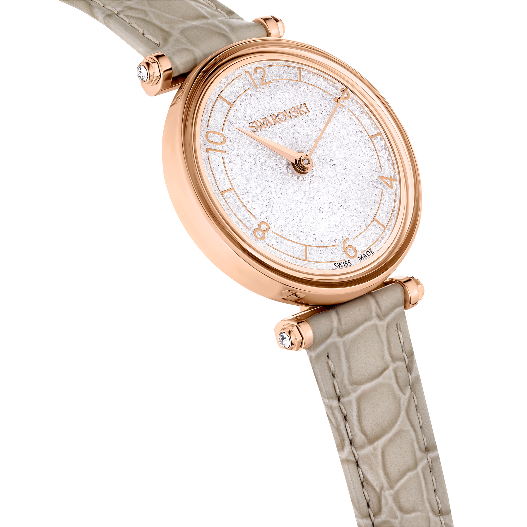 Swarovski Crystalline Wonder watch with beige leather strap and rose gold-tone finish, Swiss Made, elegant and luxurious design