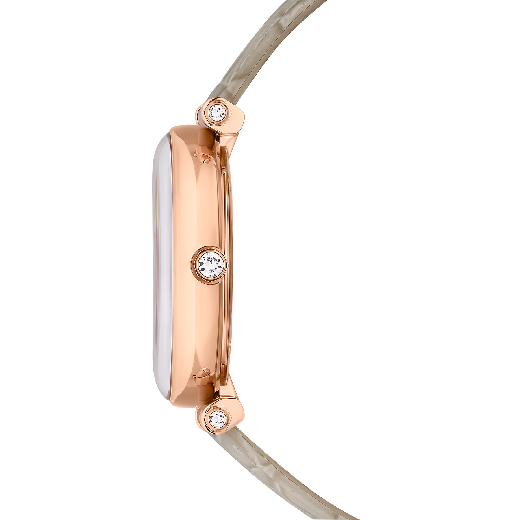 Swarovski Crystalline Wonder watch with rose gold-tone finish, beige leather strap, Swiss Made, elegant and stylish timepiece.