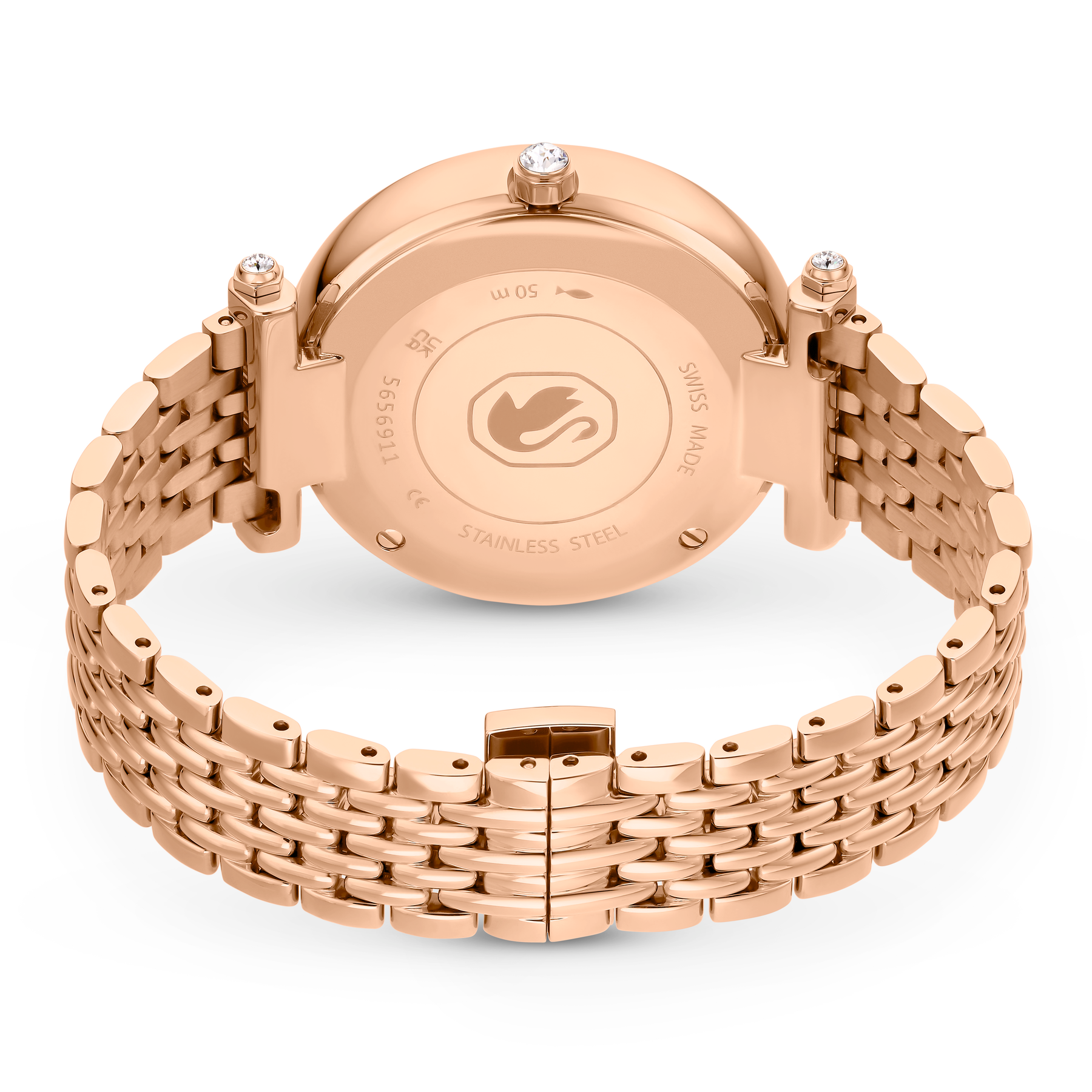 Swarovski Crystalline Wonder watch with rose gold-tone metal bracelet and elegant finish, showcasing sparkling crystal accents.