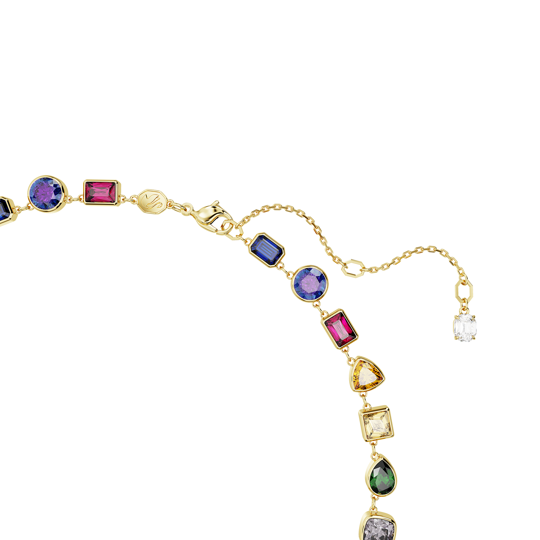 Swarovski Stilla all-round multicolored mixed cut crystals in gold-tone plated setting, showcasing sparkling jewelry embellishments.