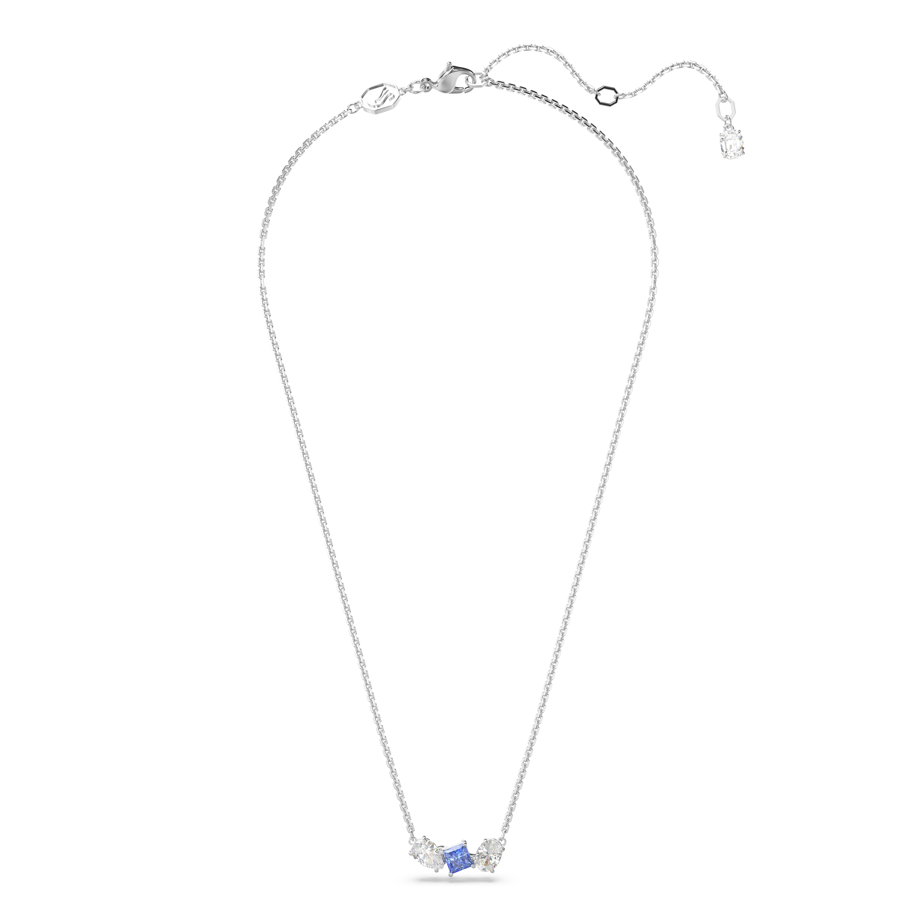 Swarovski Mesmera Pendant in blue with mixed cuts and rhodium plating, showcasing a sparkling, elegant jewelry piece.