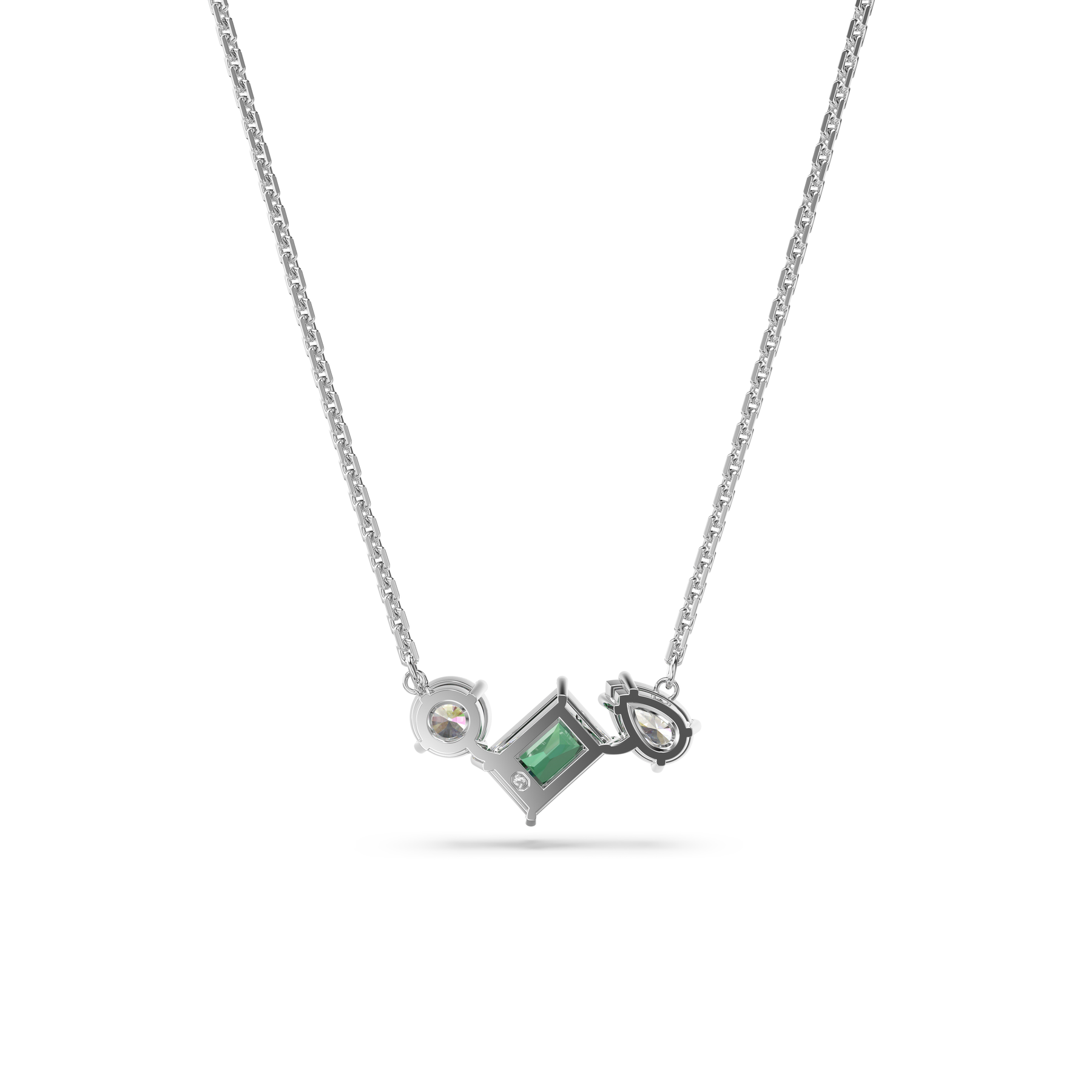 Swarovski Mesmera Pendant with mixed cut crystals in a silver-tone setting, showcasing sparkling, intricately faceted jewelry.