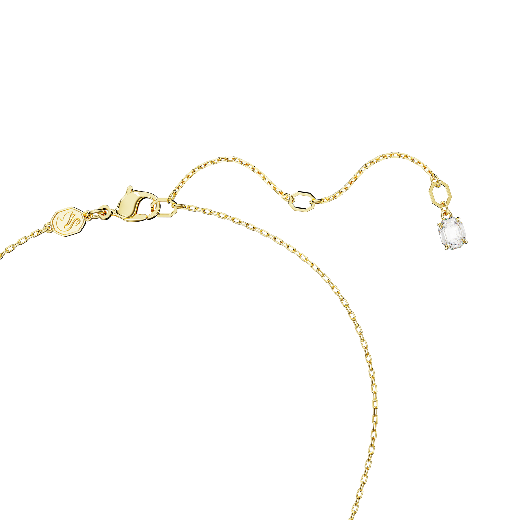 Swarovski Dextera Pendant with interlinked Gos design featuring sparkling crystal accents and silver-tone metal.