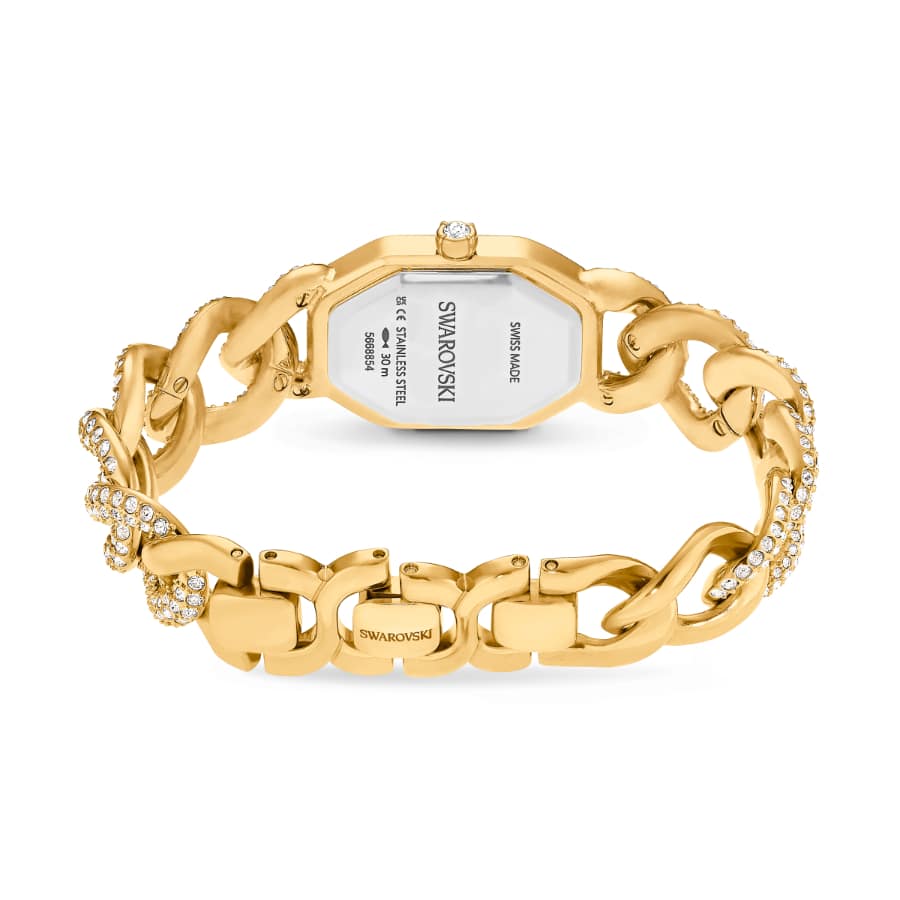 Swarovski Dextera chain watch with gold-tone finish, Swiss Made crystal bracelet, elegant gold-tone jewelry with intricate details