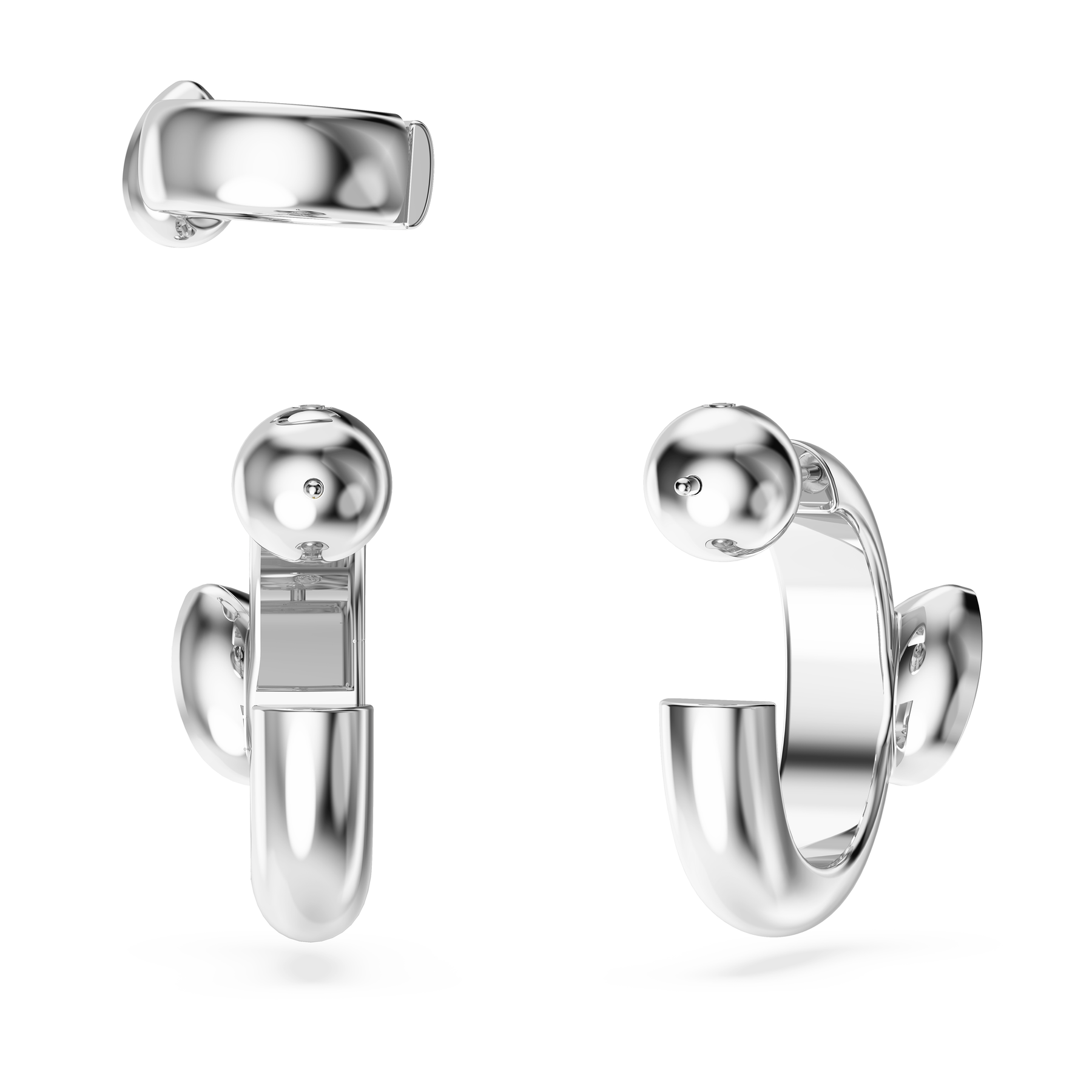 Swarovski Dextera hoop earrings with ear cuff set, pear-cut white gemstones, rhodium-plated jewelry, stylish and elegant accessory.