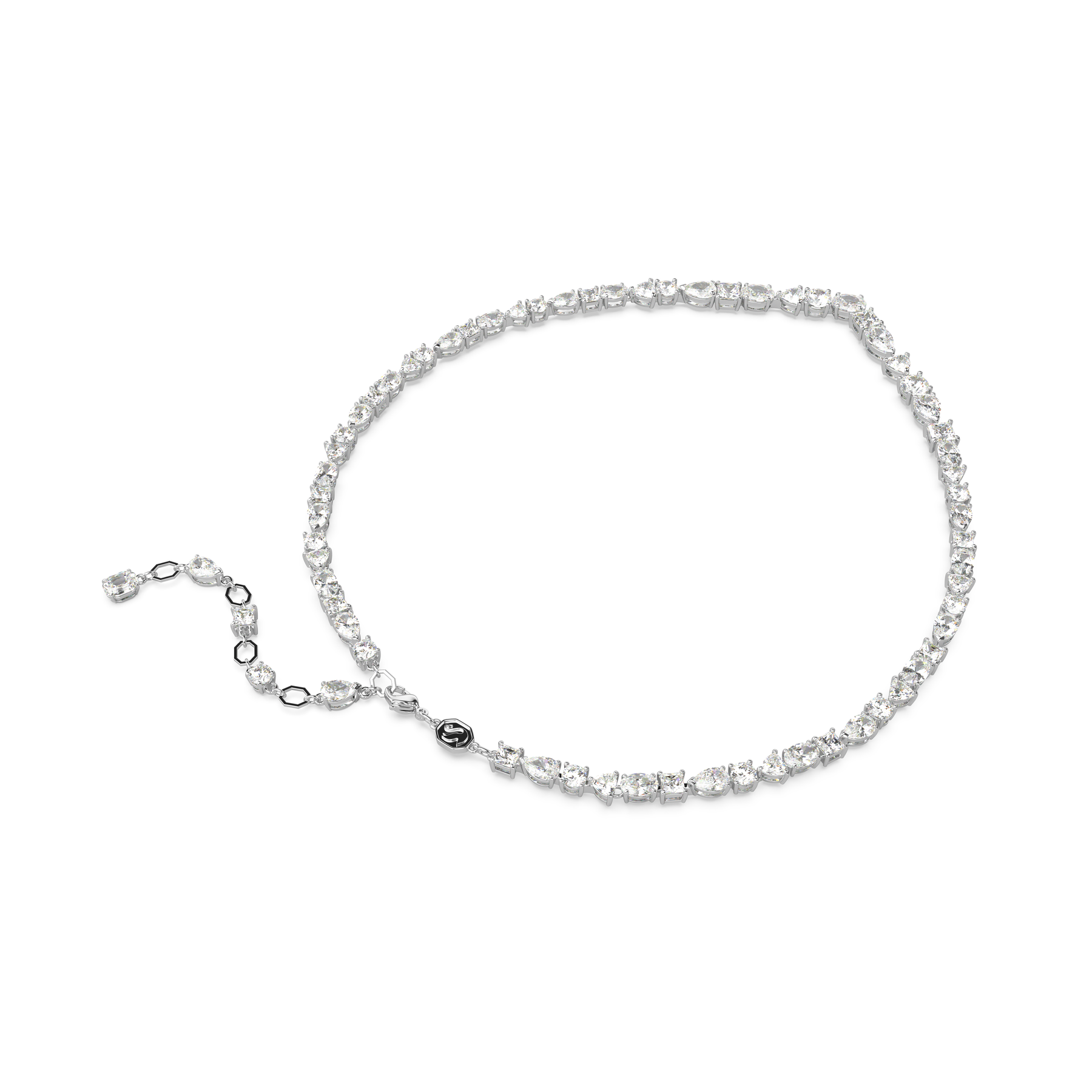 Swarovski Mesmera jewelry set featuring mixed cut white crystals with rhodium-plated finish, elegant and sparkling design.