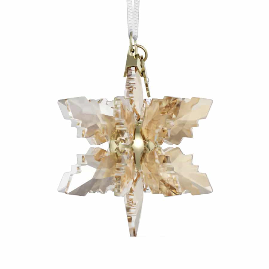 Swarovski Annual Edition Festive 3D Ornament 2024 with intricate crystal design, hanging on a festive background.