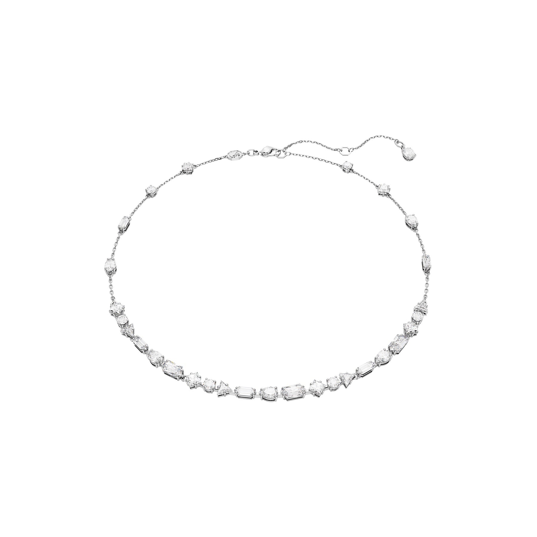 Swarovski Mesmera Necklace with mixed cuts and scattered design in white rhodium plating, featuring sparkling crystal accents.