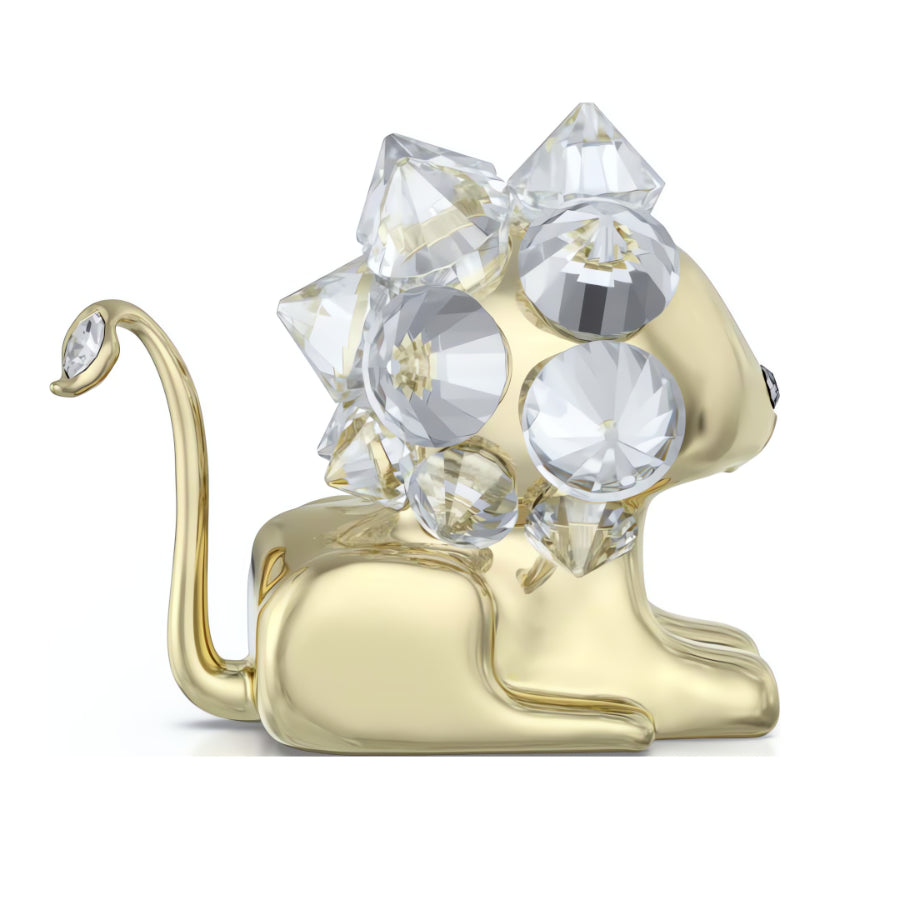 Swarovski Zodiac Leo figurine with detailed gold-tone lion and crystal accents, showcasing elegant craftsmanship.