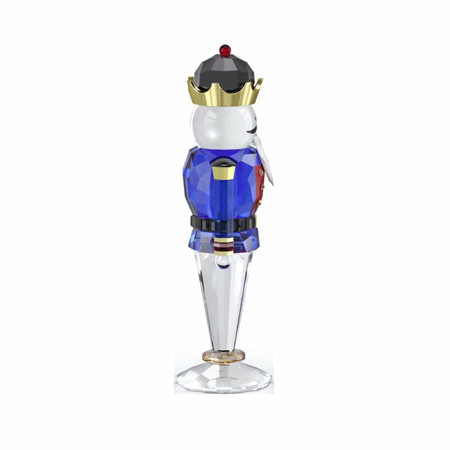 Swarovski Holiday Cheers Nutcracker figurine with blue accents, detailed crystal craftsmanship, festive holiday decor piece