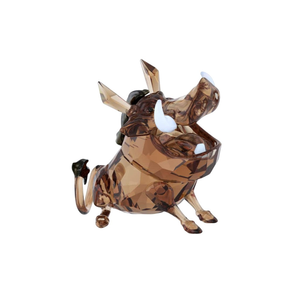 Swarovski Pumbaa lion figurine from The Lion King collection featuring detailed crystal craftsmanship and a playful pose.