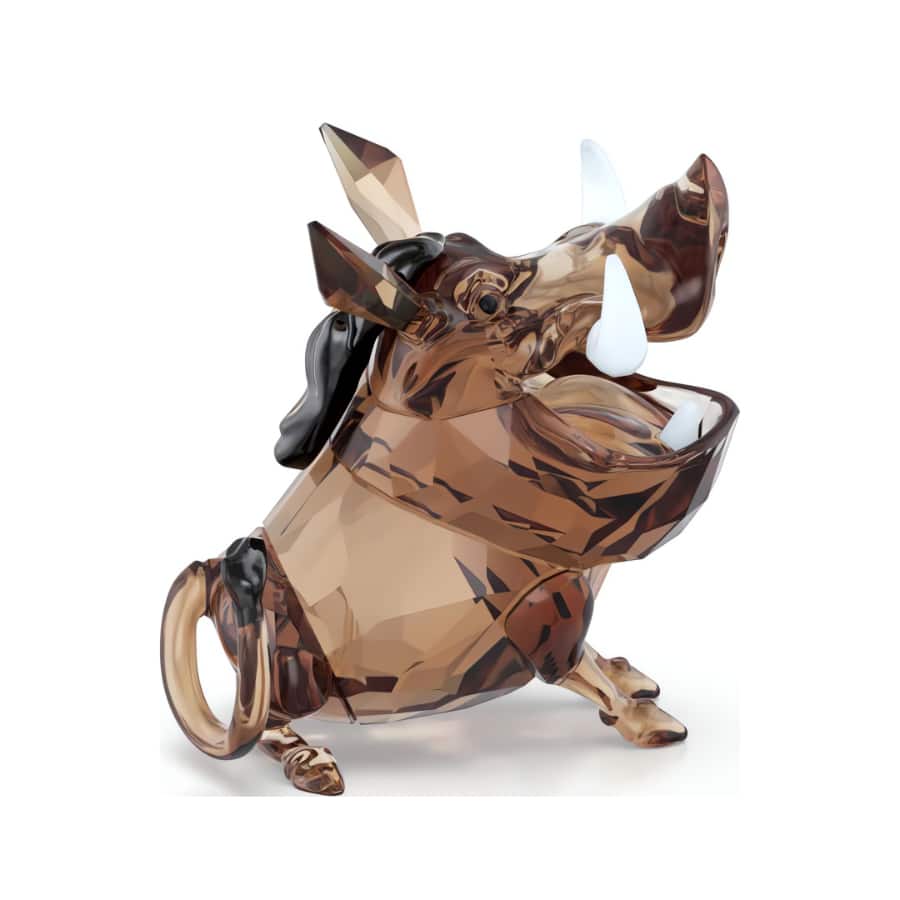 Swarovski The Lion King Pumbaa figurine with clear crystal details and intricate craftsmanship, showcasing the iconic Disney character.