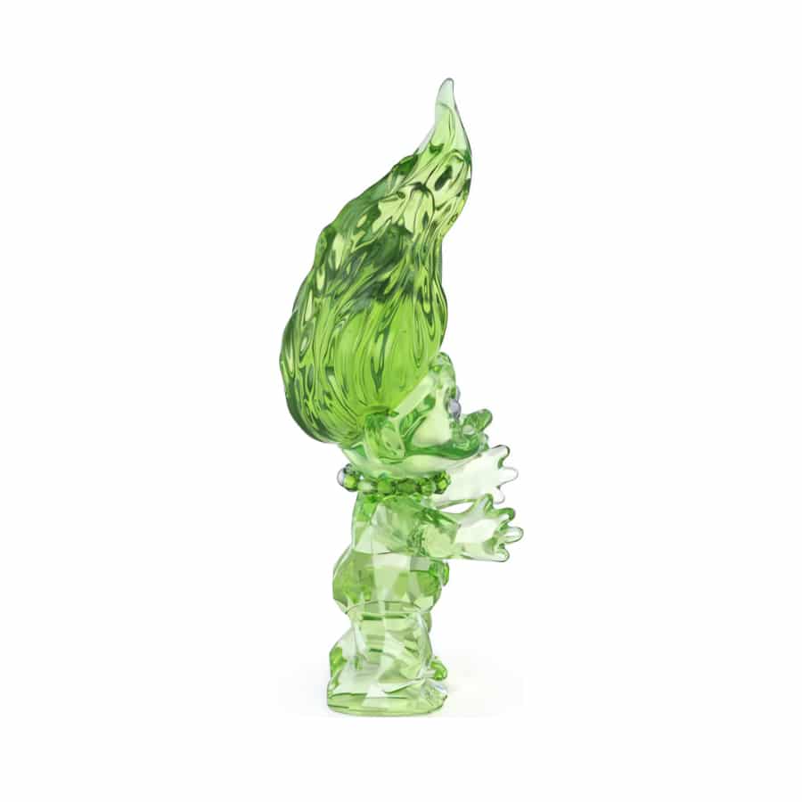 Swarovski Good Luck Trolls figurine featuring a green troll with detailed crystal craftsmanship and colorful accents.