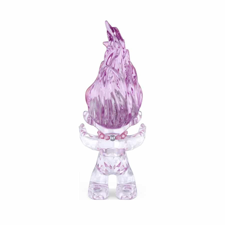 Swarovski Pink Good Luck Trolls figurine with sparkling crystal details, showcasing a whimsical troll with pink hair and a cheerful expression.