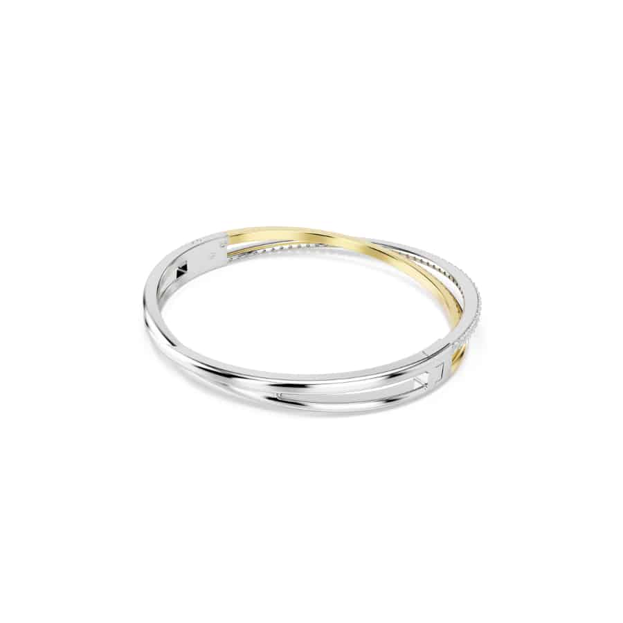 Swarovski Hyperbola Bangle featuring sparkling crystal accents and sleek silver tone, stylish jewelry accessory for elegant wear
