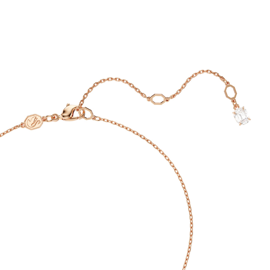 Swarovski Hyperbola pendant with mixed cuts and twist design in white and rose gold-tone plating, showcasing elegant jewelry craftsmanship.