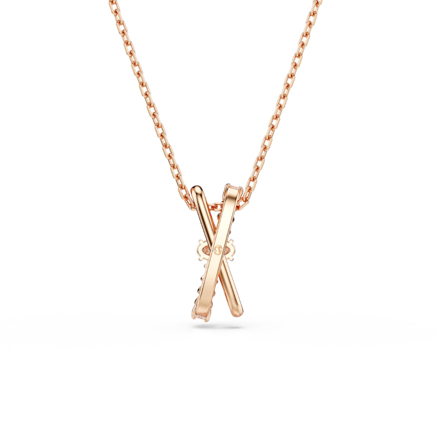 Swarovski Hyperbola pendant with mixed cuts and twist design in white crystal, rose gold-tone plated jewelry.