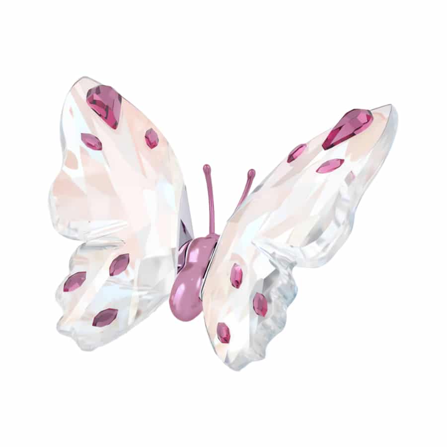 Small Swarovski Idyllia Butterfly figurine with intricate crystal details on a clear display stand.