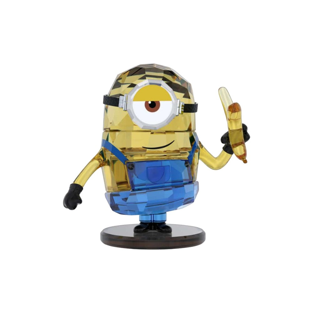 Swarovski Minions Stuart figurine with clear crystal details, featuring Minions character with goggles and blue overalls.