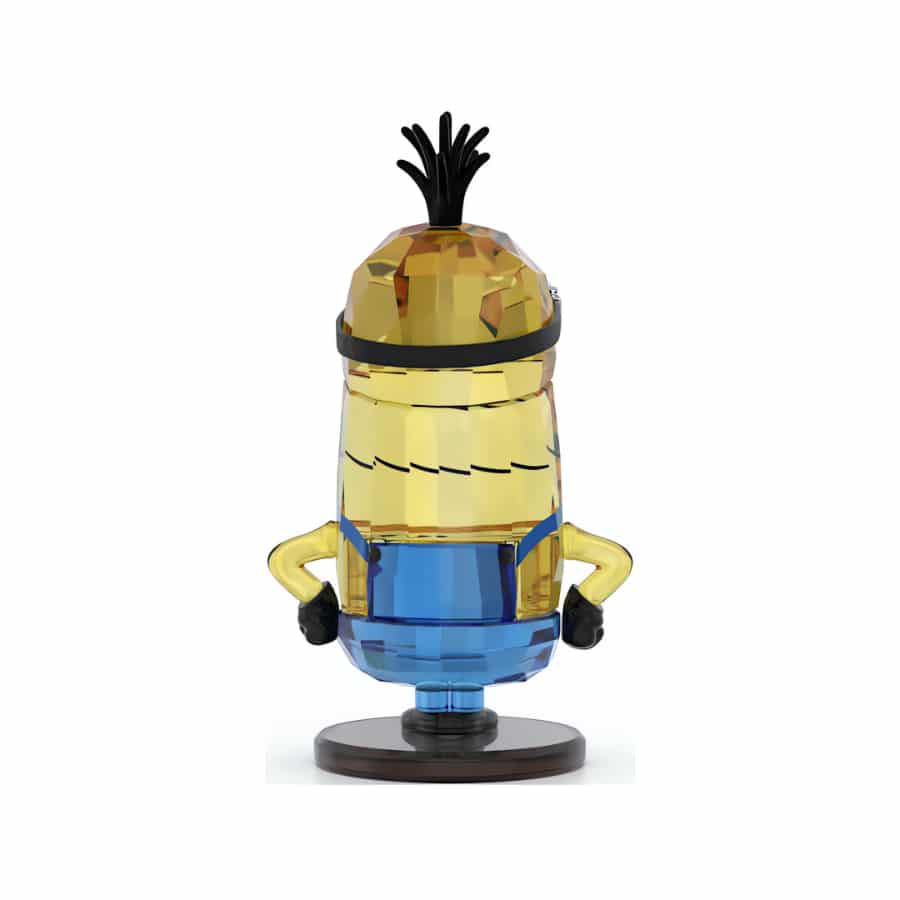 Swarovski Minions Kevin figurine with crystal detailing, featuring Kevin's yellow body and blue overalls, crafted by Swarovski.