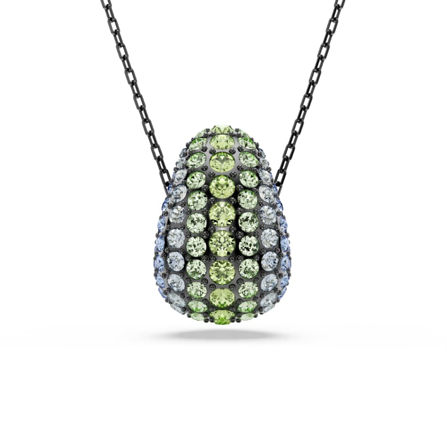 Swarovski Sublima pendant with round multicolored crystals, ruthenium plating, showcasing elegant jewelry design.