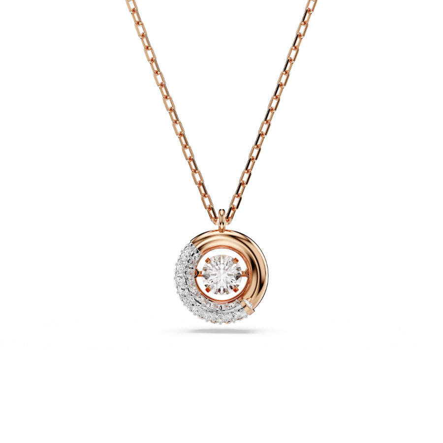 Swarovski Dextera pendant with round cut white crystal in rose gold-tone plated setting, elegant jewelry accessory.