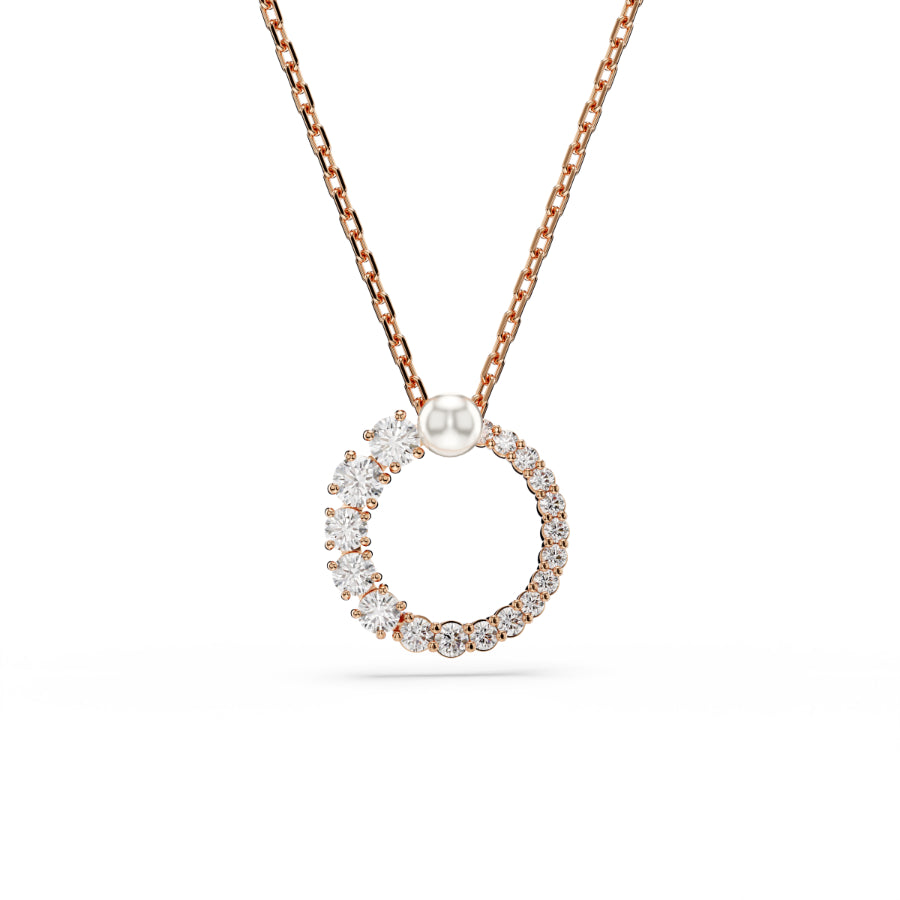 Swarovski Matrix pendant with white crystal pearl, round cut, rose gold-tone plating, elegant jewelry accessory.