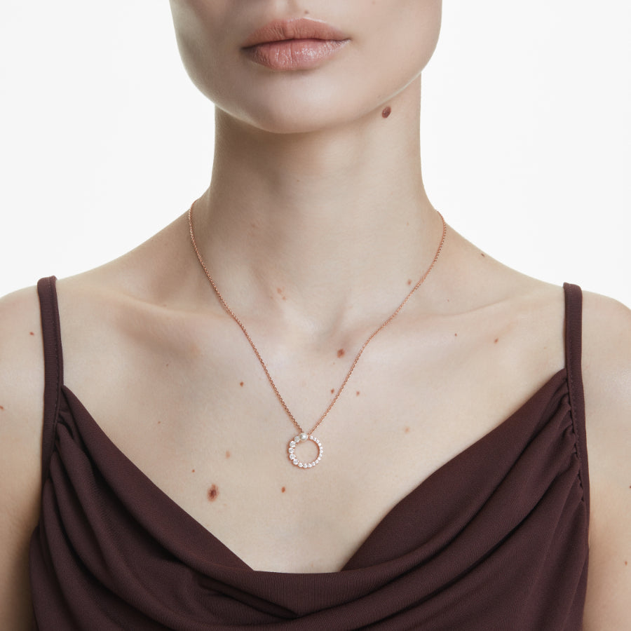 Swarovski Matrix Pendant with white crystal pearl, round cut, rose gold-tone plated, featuring elegant jewelry design