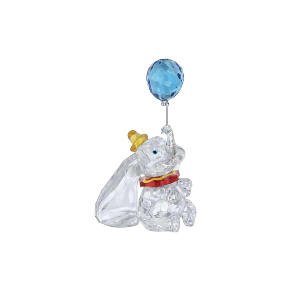 Swarovski Disney Classics Dumbo crystal figurine featuring Dumbo the elephant with large ears in clear and light blue crystal.