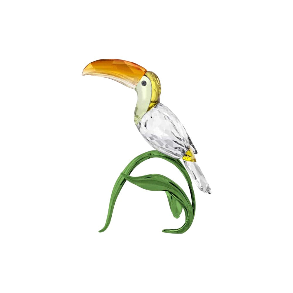Swarovski Idyllia Toucan crystal figurine with vibrant colorful details and intricate craftsmanship.