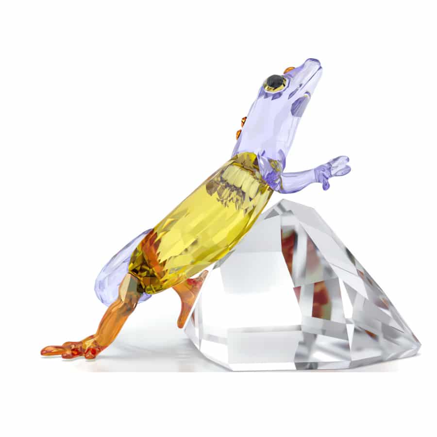 Swarovski Idyllia Gecko figurine with sparkling crystal details, showcasing intricate craftsmanship and vibrant green accents.