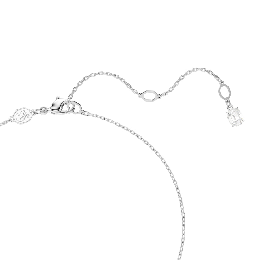 Swarovski Matrix pendant featuring a white crystal pearl and round cut crystal, rhodium plated, elegant jewelry accessory.