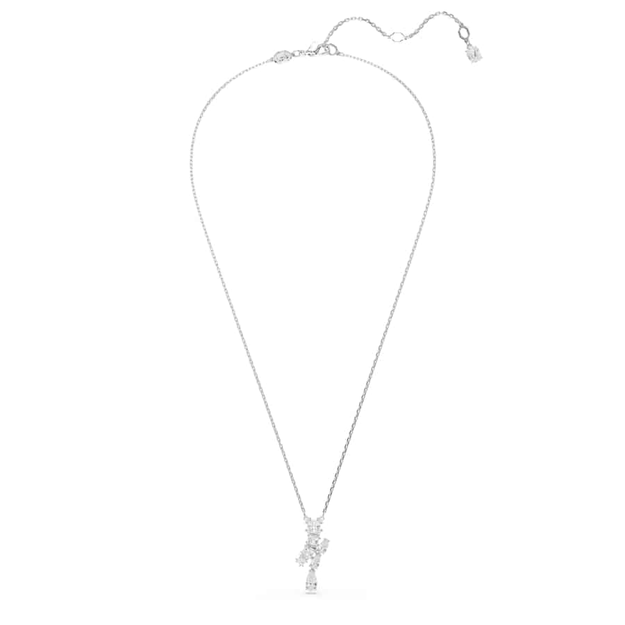 Swarovski Matrix pendant with mixed cut white crystals on rhodium-plated chain, showcasing elegant jewelry design