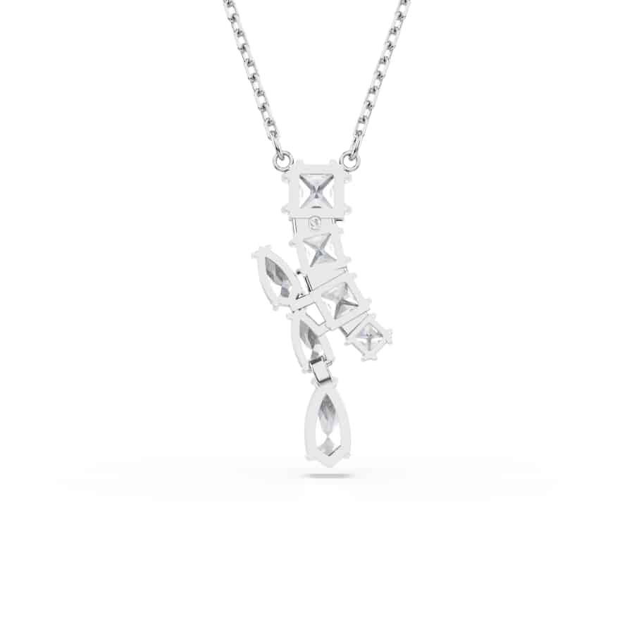 Swarovski Matrix pendant with mixed cut white crystals, rhodium-plated jewelry piece showcasing sparkling geometric design