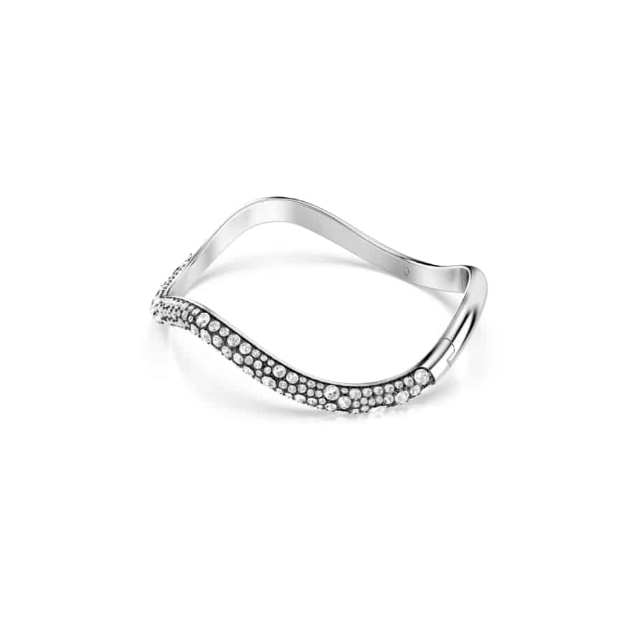 Swarovski Sublima bangle with round white crystal and rhodium plating, showcasing elegant jewelry design