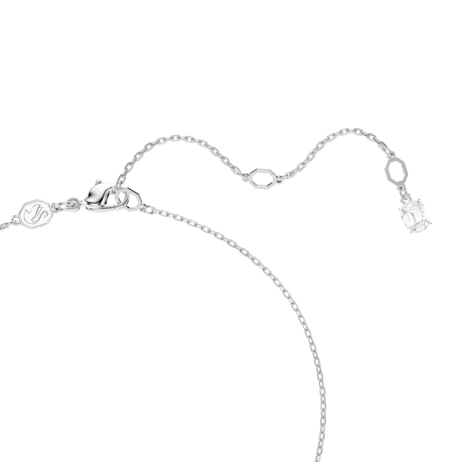 Swarovski Stilla pendant with square cut white crystal, rhodium plated jewelry piece on a delicate chain.