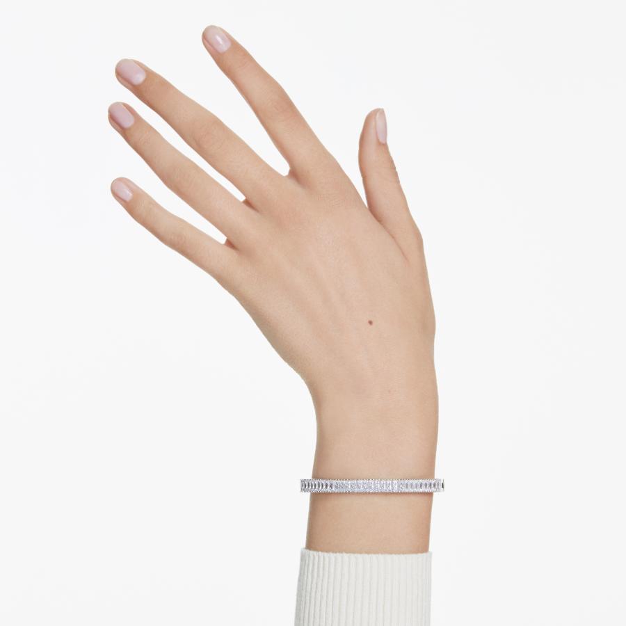 Swarovski Matrix bangle featuring sparkling crystal accents and sleek silver-tone design, stylish jewelry accessory.