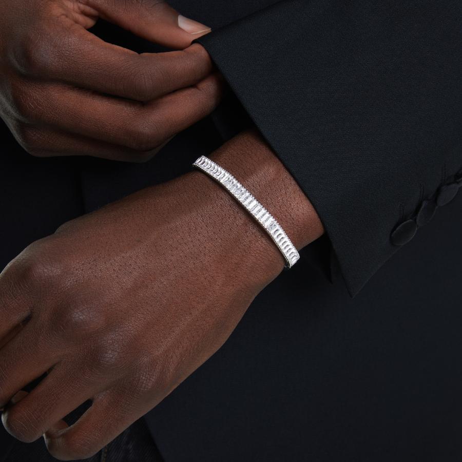 Swarovski Matrix Bangle featuring sleek silver-tone design with sparkling crystal accents on a white background