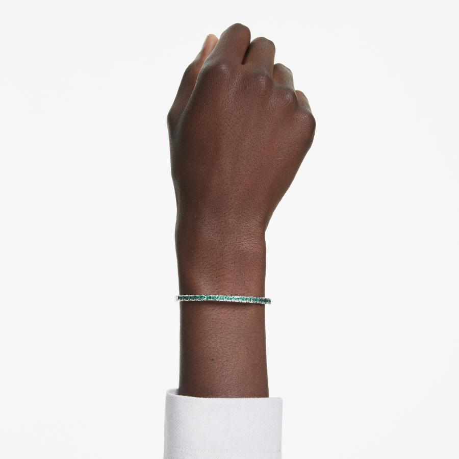 Swarovski Matrix Bangle with geometric crystal design, silver-tone metal and sparkling accents.