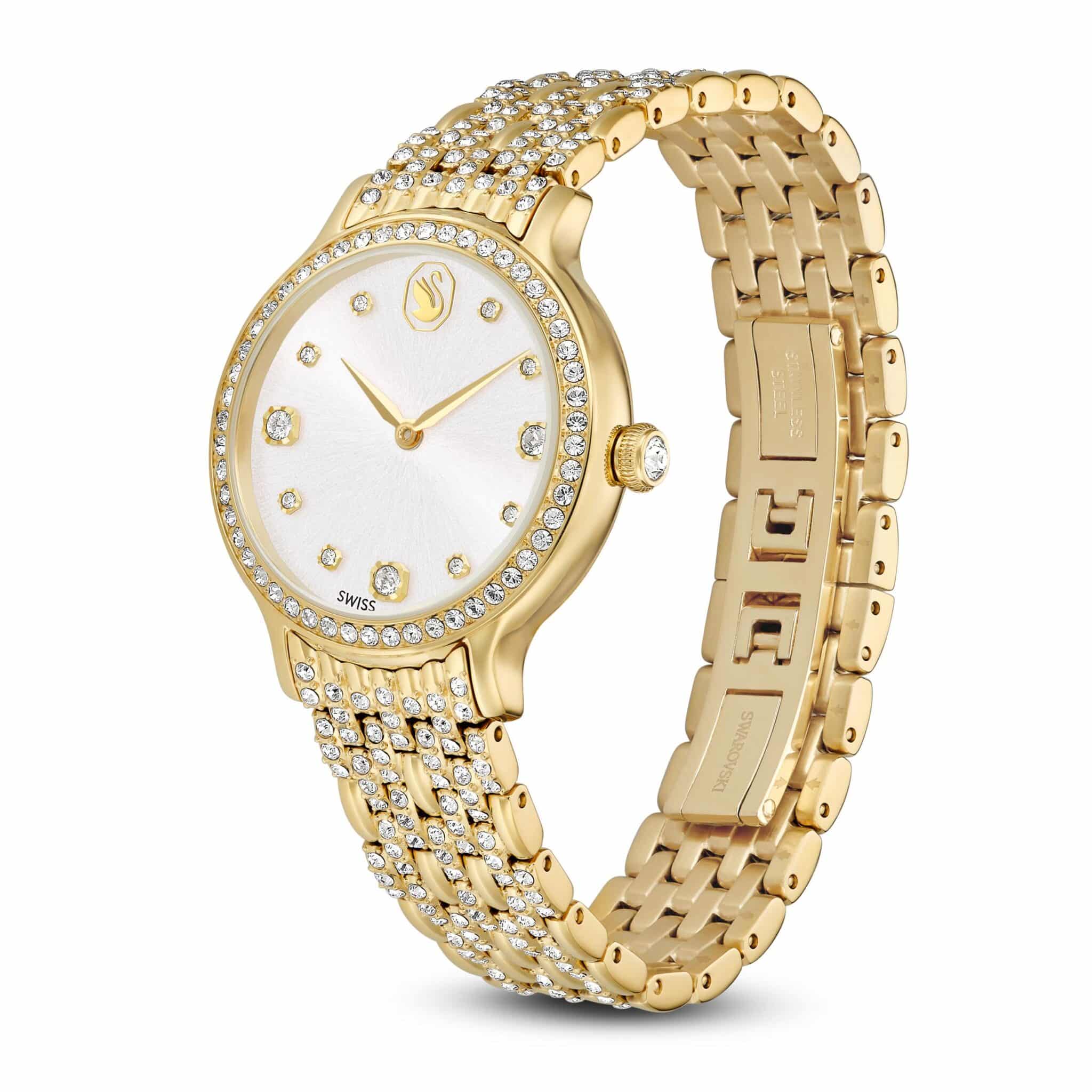 Swarovski Imber Swiss Made watch with gold-tone metal bracelet and finish, featuring a sleek, elegant design.