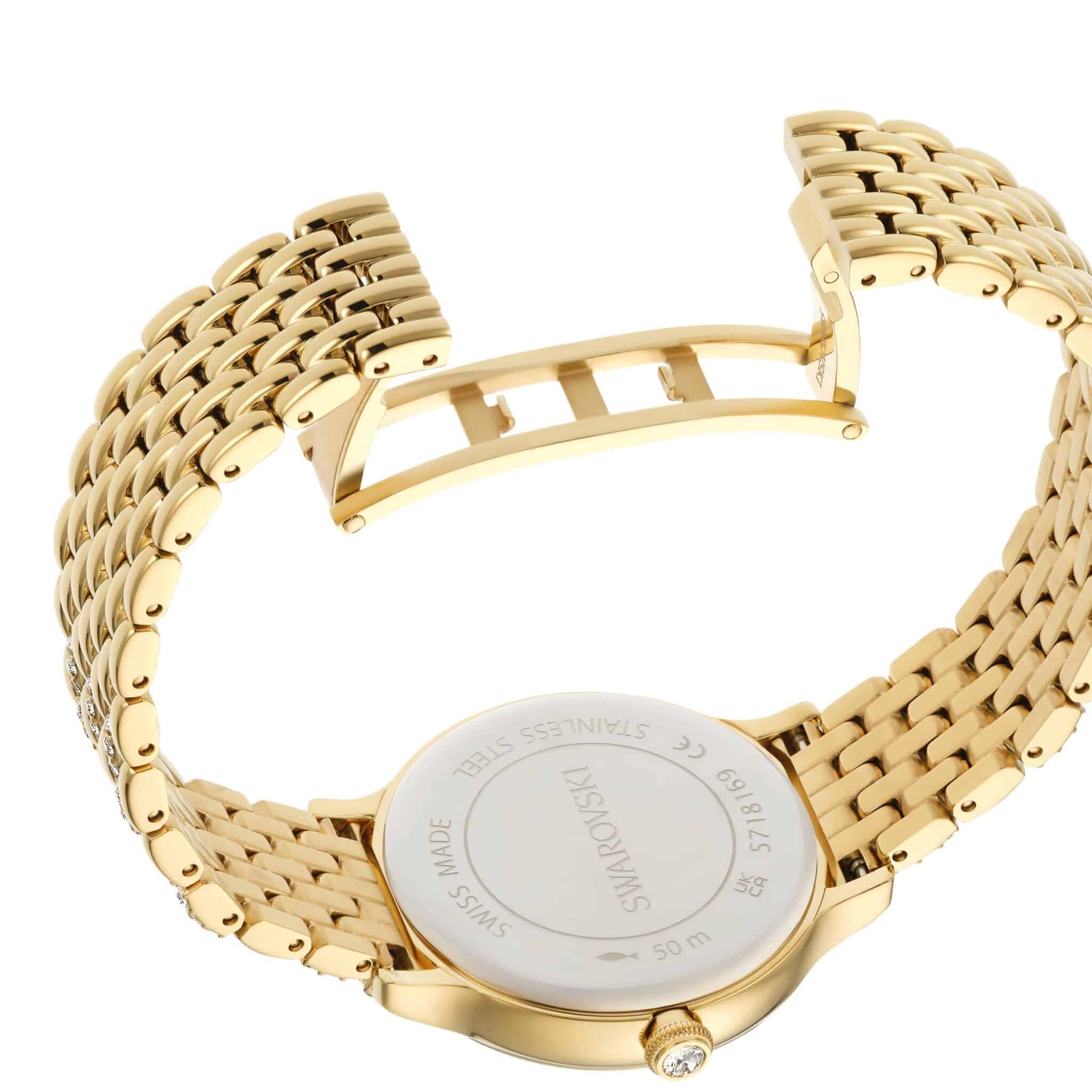 Swarovski Imber Swiss Made watch with gold-tone metal bracelet and finish, showcasing a sleek and elegant timepiece.